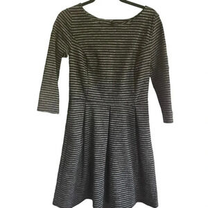 Merona Black White Striped Fit & Flare 3/4 Sleeves Boat Neck Size Medium Pockets